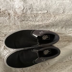 VANS, black and gray slip ons, men’s size 12